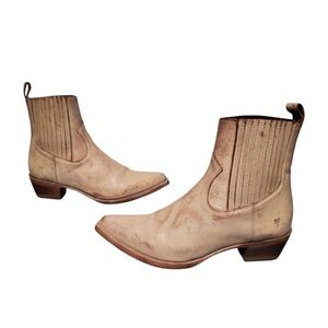 Frye beige leather cowboy ankle boots western - 9.5
